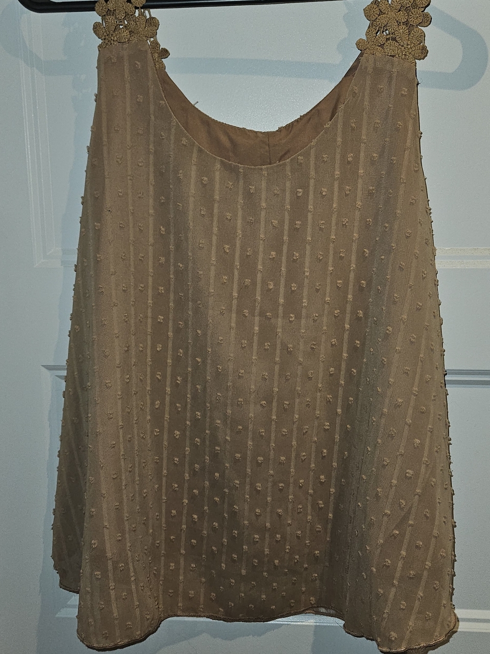 Source Unknown Tan Crochet Strap Textured Camisole